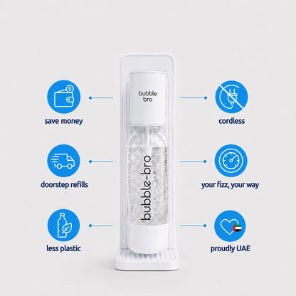 bubble-bro Origin sparkling water maker in black - save money, cordless, doorstep CO2 refills, less plastic, proudly UAE-made 